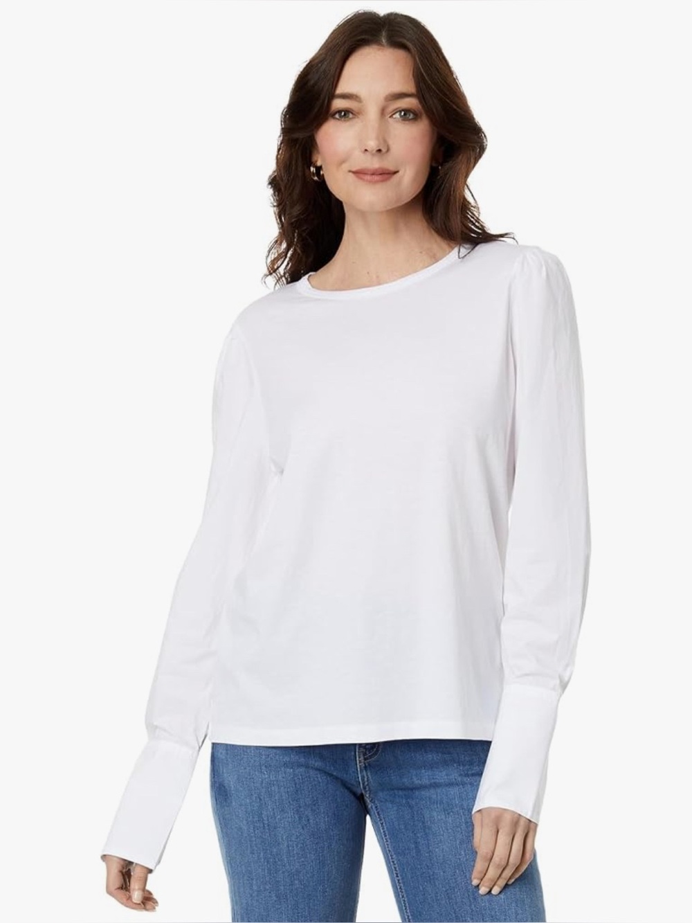 Elliott Lauren Underscore White Woven Knit Long Sleeve Blouse Button Cuffs SMALL